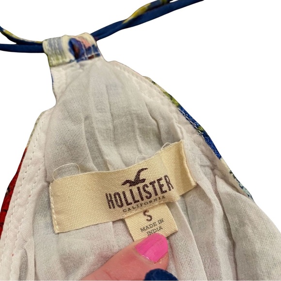 Hollister Spaghetti Strap Floral Flower Top V-Neck Bow Ruffle Red Blue Halter - Picture 4 of 5